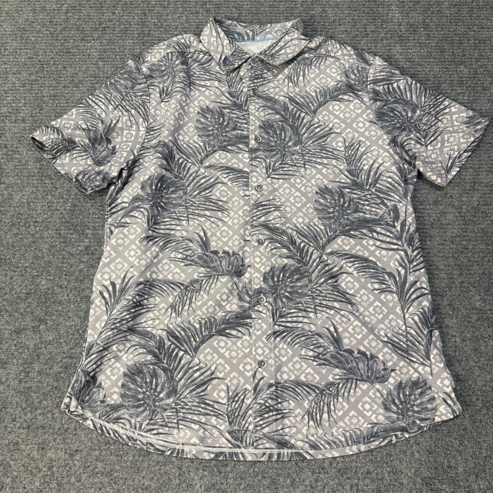 Tommy Bahama Shirt Mens Medium Gray Floral Island Zone Short Sleeve Button Up